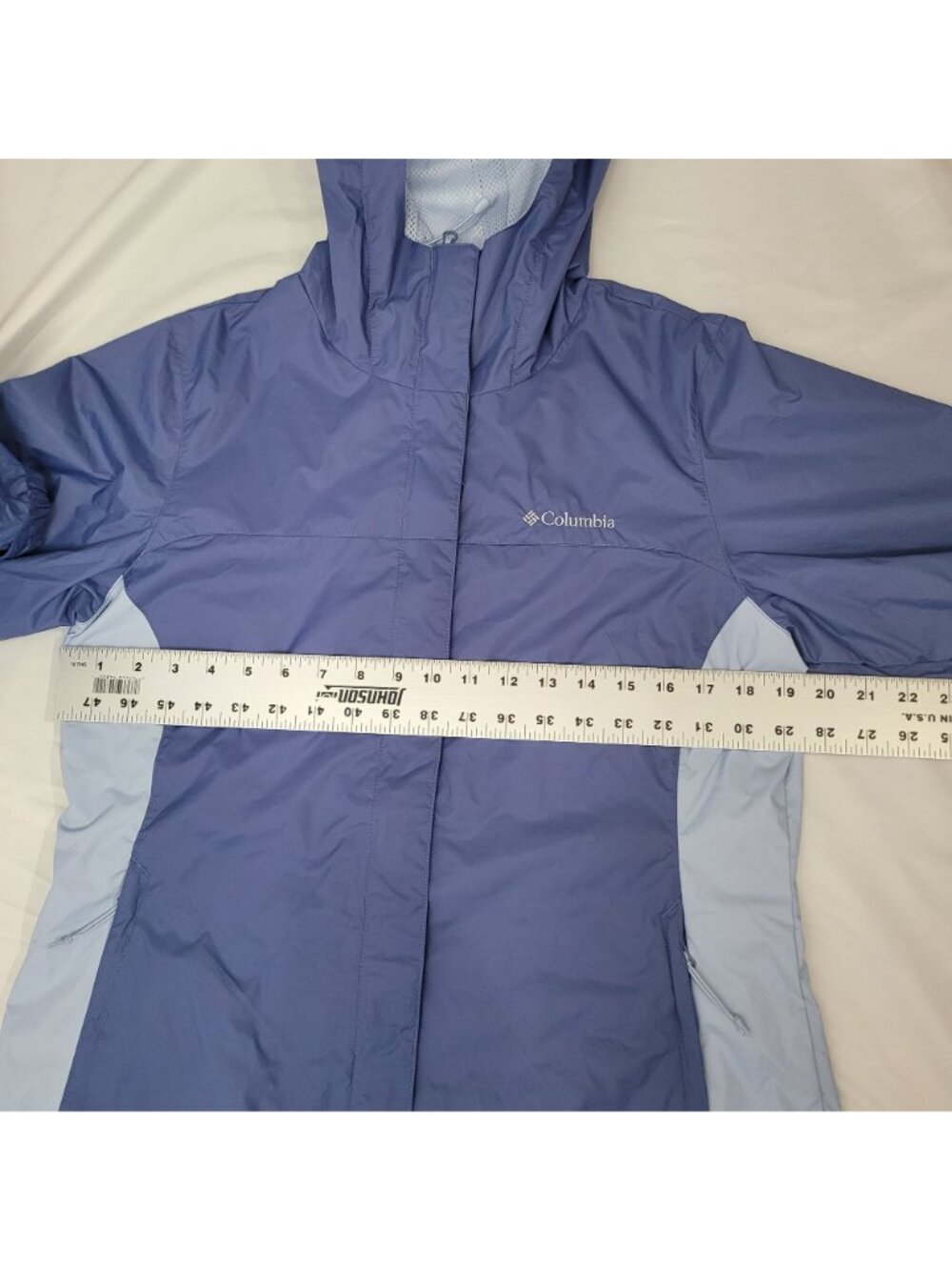 Columbia Women's Blue Lightweight Waterproof Hooded Rain Jacket Size M - Picture 10 of 15